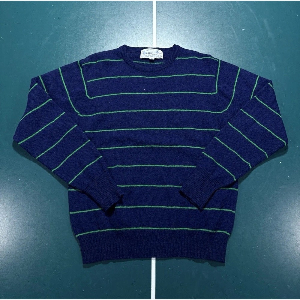 Vintage Deans Of Scotland Sweater Womens Small Blue Striped Knit‎ Lambswool 70s